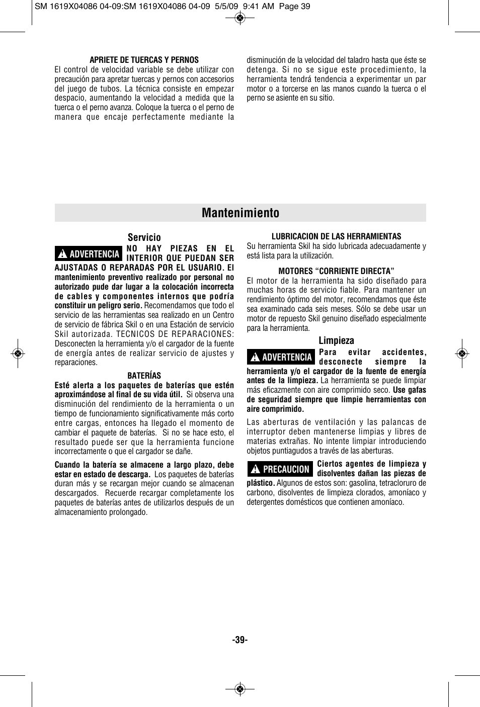 Mantenimiento | Skil 2250 User Manual | Page 39 / 44