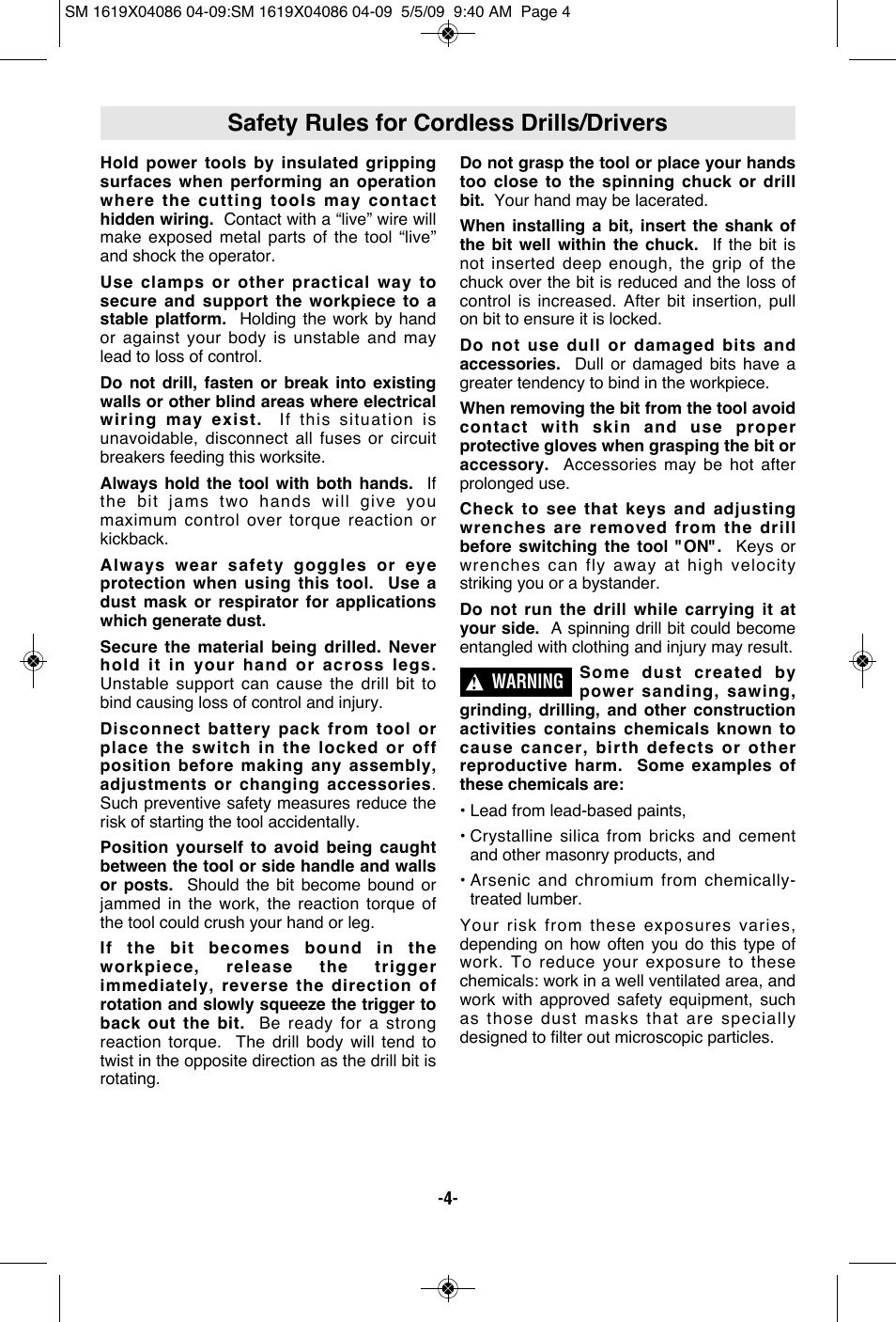 Safety rules for cordless drills/drivers | Skil 2250 User Manual | Page 4 / 44