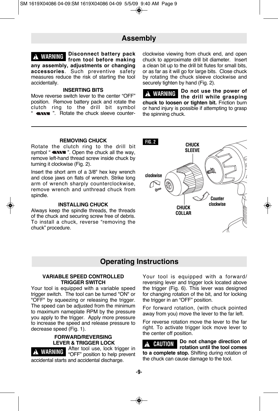 Assembly, Operating instructions | Skil 2250 User Manual | Page 9 / 44