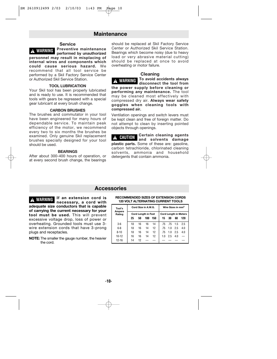 Maintenance accessories, Service, Cleaning | Warning, Caution | Skil 6330 User Manual | Page 10 / 32