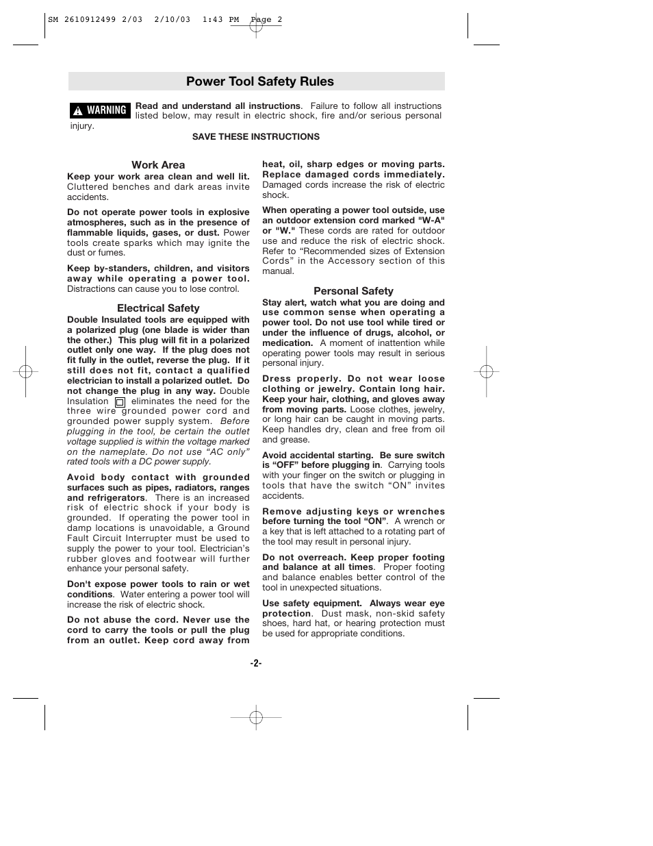Power tool safety rules | Skil 6330 User Manual | Page 2 / 32