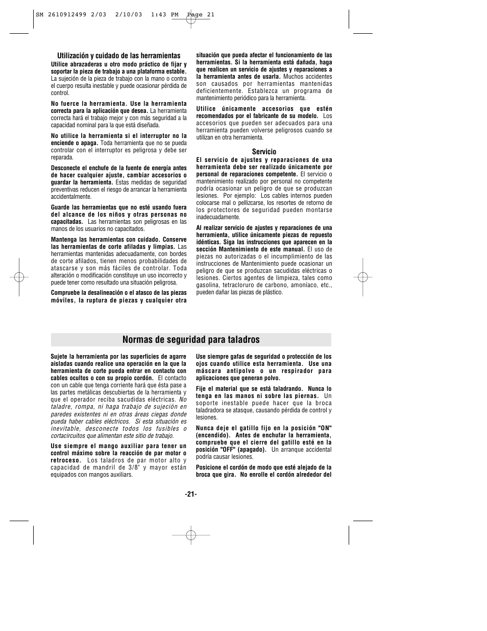 Normas de seguridad para taladros | Skil 6330 User Manual | Page 21 / 32