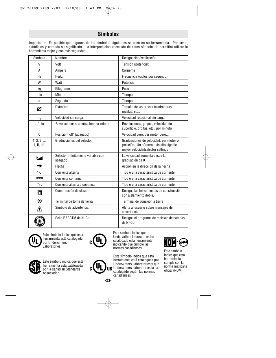 Símbolos | Skil 6330 User Manual | Page 23 / 32