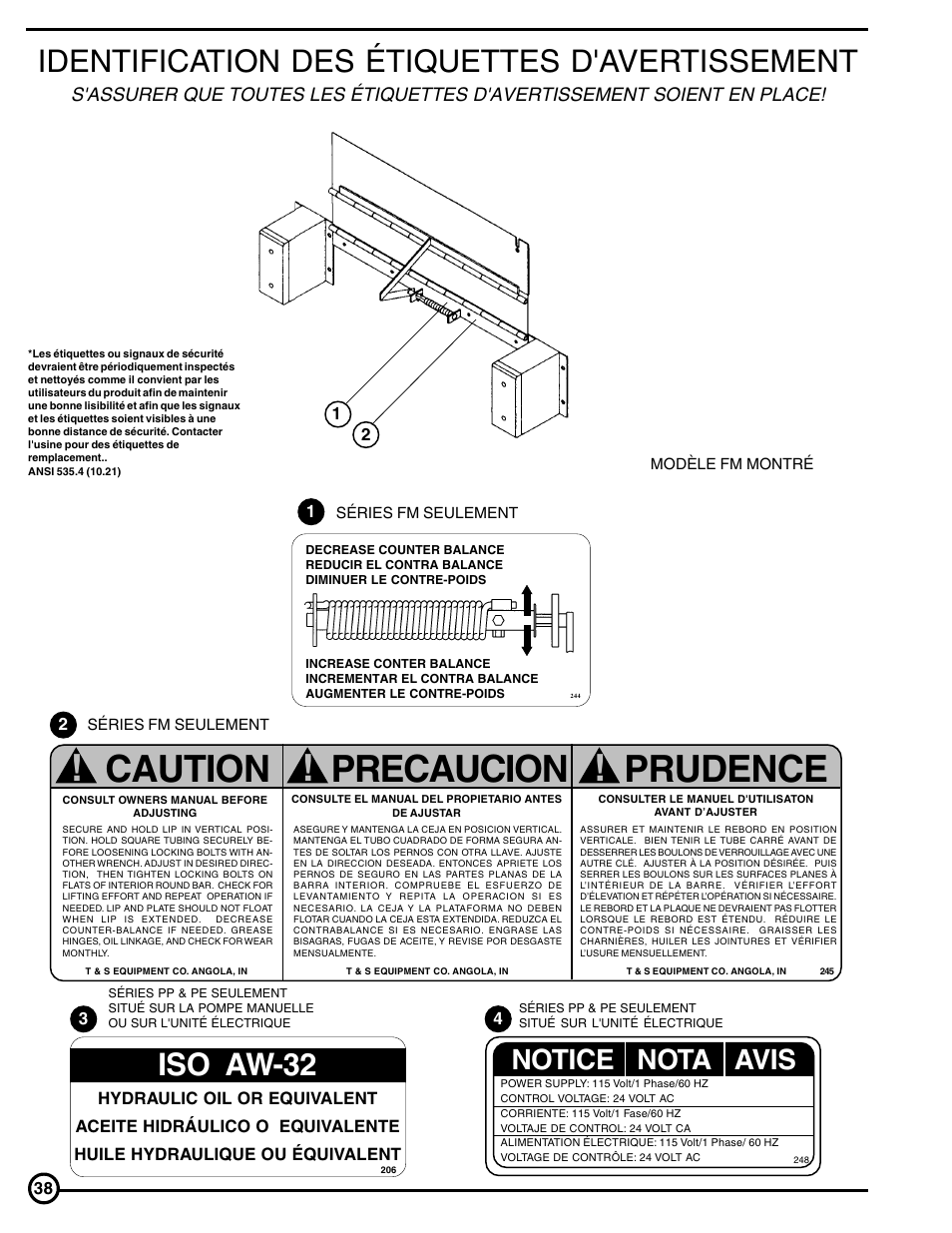 Caution, Precaucion ! prudence, Identification des étiquettes d'avertissement | Iso aw-32, Notice nota avis | Skil FM Series User Manual | Page 38 / 40