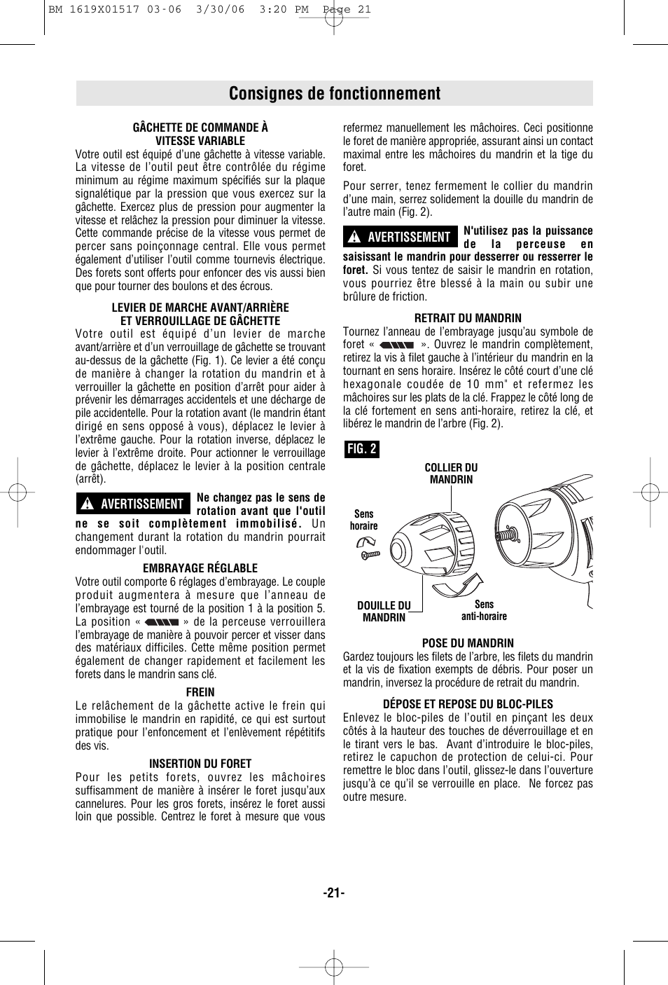 Consignes de fonctionnement | Skil 2867 User Manual | Page 21 / 40