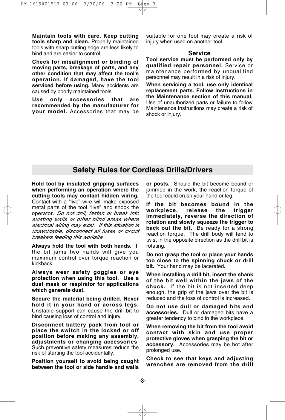 Safety rules for cordless drills/drivers | Skil 2867 User Manual | Page 3 / 40