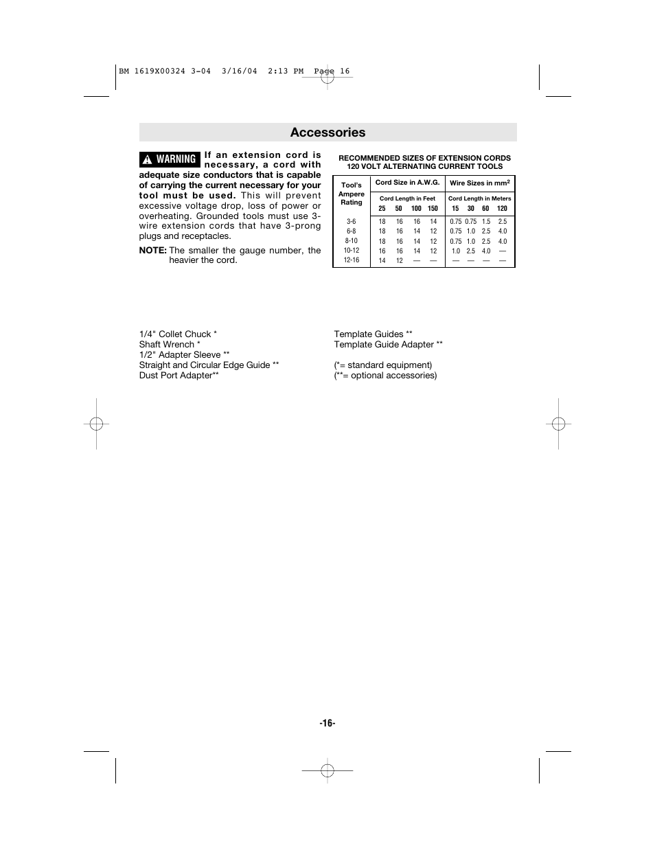 Accessories, Warning | Skil 1825 User Manual | Page 16 / 48
