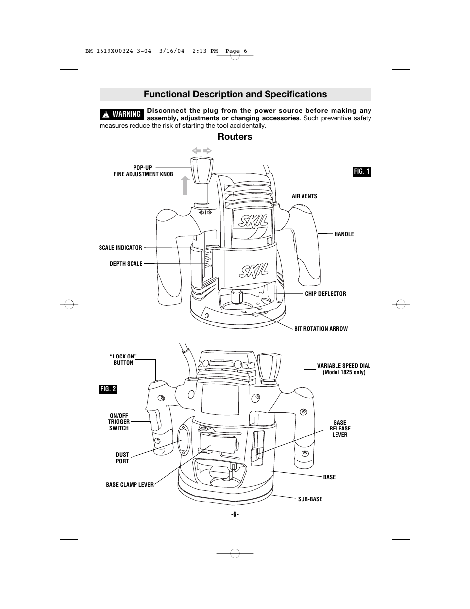 Functional description and specifications, Routers | Skil 1825 User Manual | Page 6 / 48