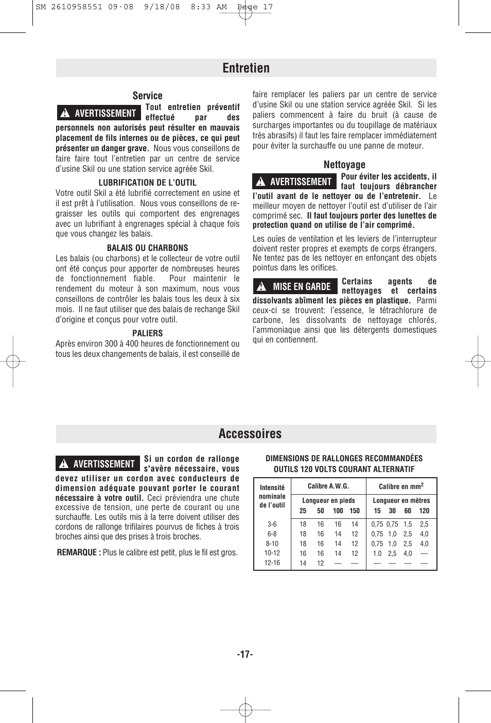 Entretien accessoires, Service, Nettoyage | Skil 6445 User Manual | Page 17 / 28