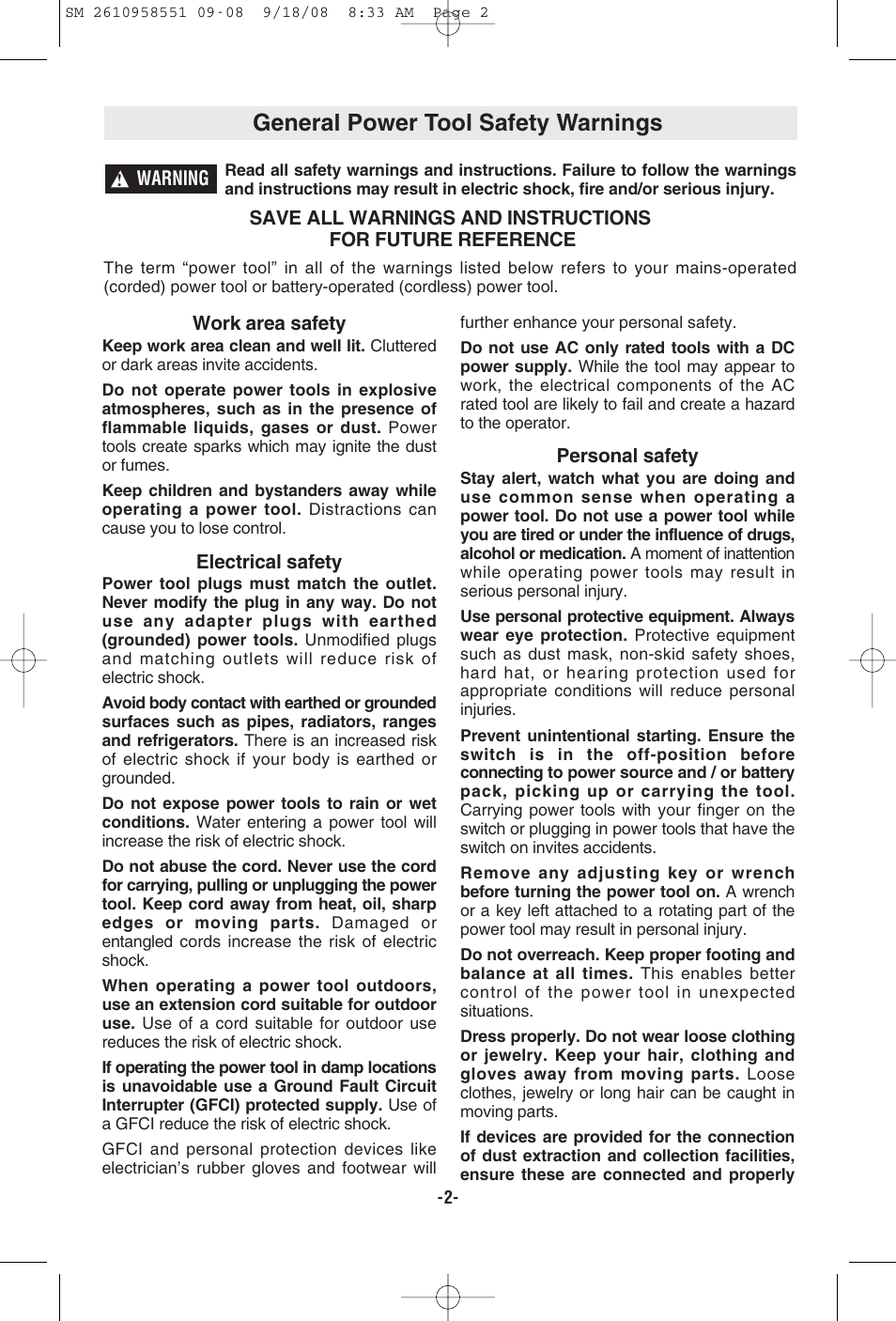 General power tool safety warnings | Skil 6445 User Manual | Page 2 / 28
