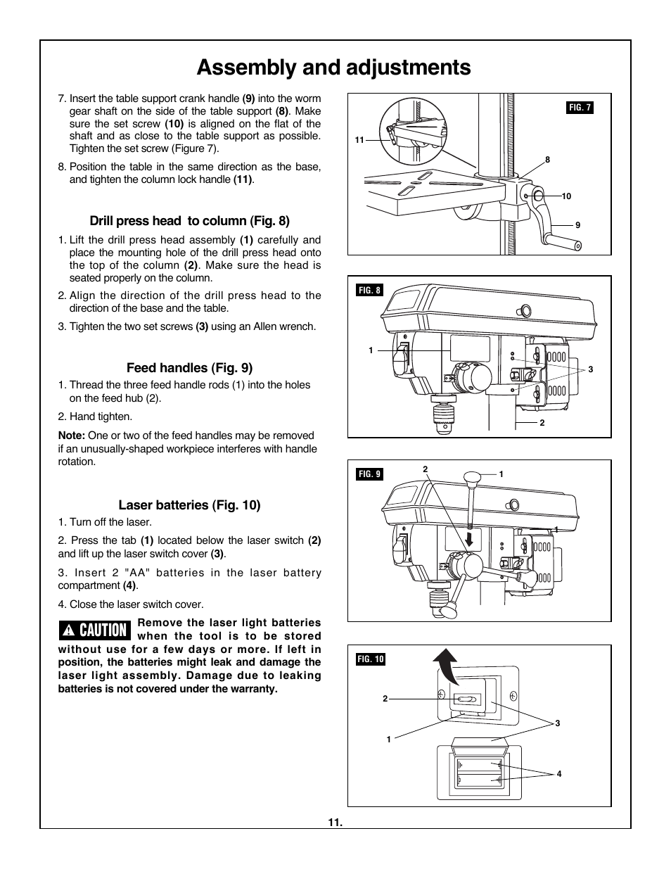 Assembly and adjustments, Caution | Skil 3320-01 User Manual | Page 11 / 60