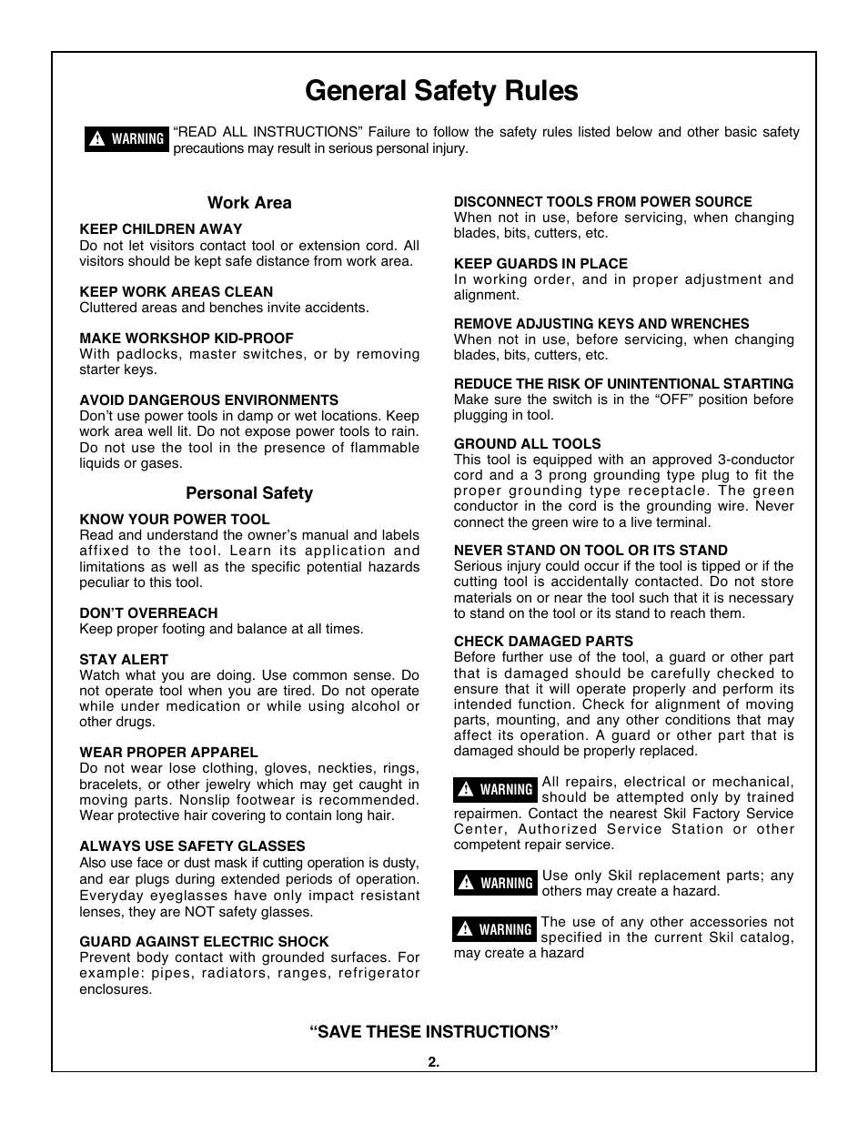 General safety rules | Skil 3320-01 User Manual | Page 2 / 60