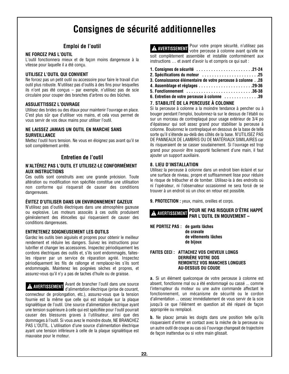 Consignes de sécurité additionnelles, Emploi de l’outil, Entretien de l’outil | Skil 3320-01 User Manual | Page 22 / 60