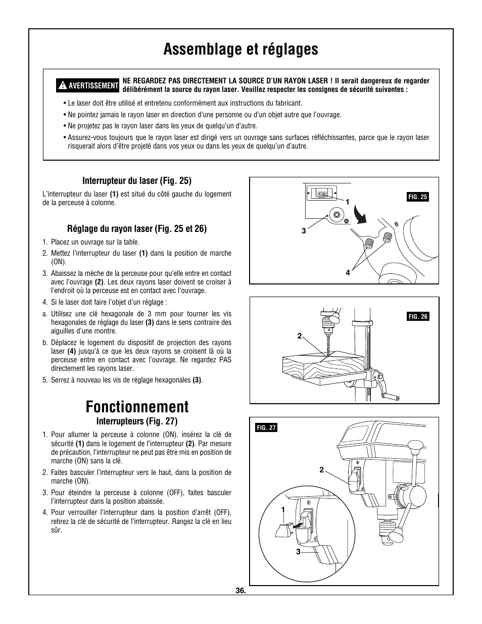 Fonctionnement, Assemblage et réglages | Skil 3320-01 User Manual | Page 36 / 60