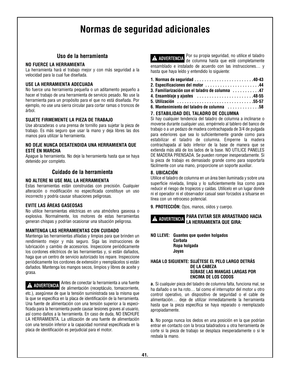 Normas de seguridad adicionales, Uso de la herramienta, Cuidado de la herramienta | Skil 3320-01 User Manual | Page 41 / 60