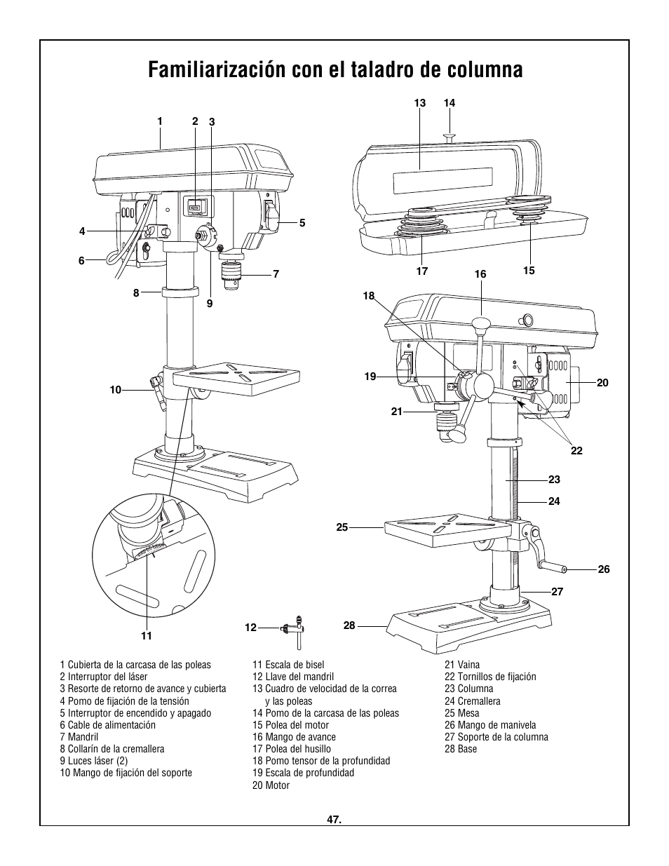 Familiarización con el taladro de columna | Skil 3320-01 User Manual | Page 47 / 60