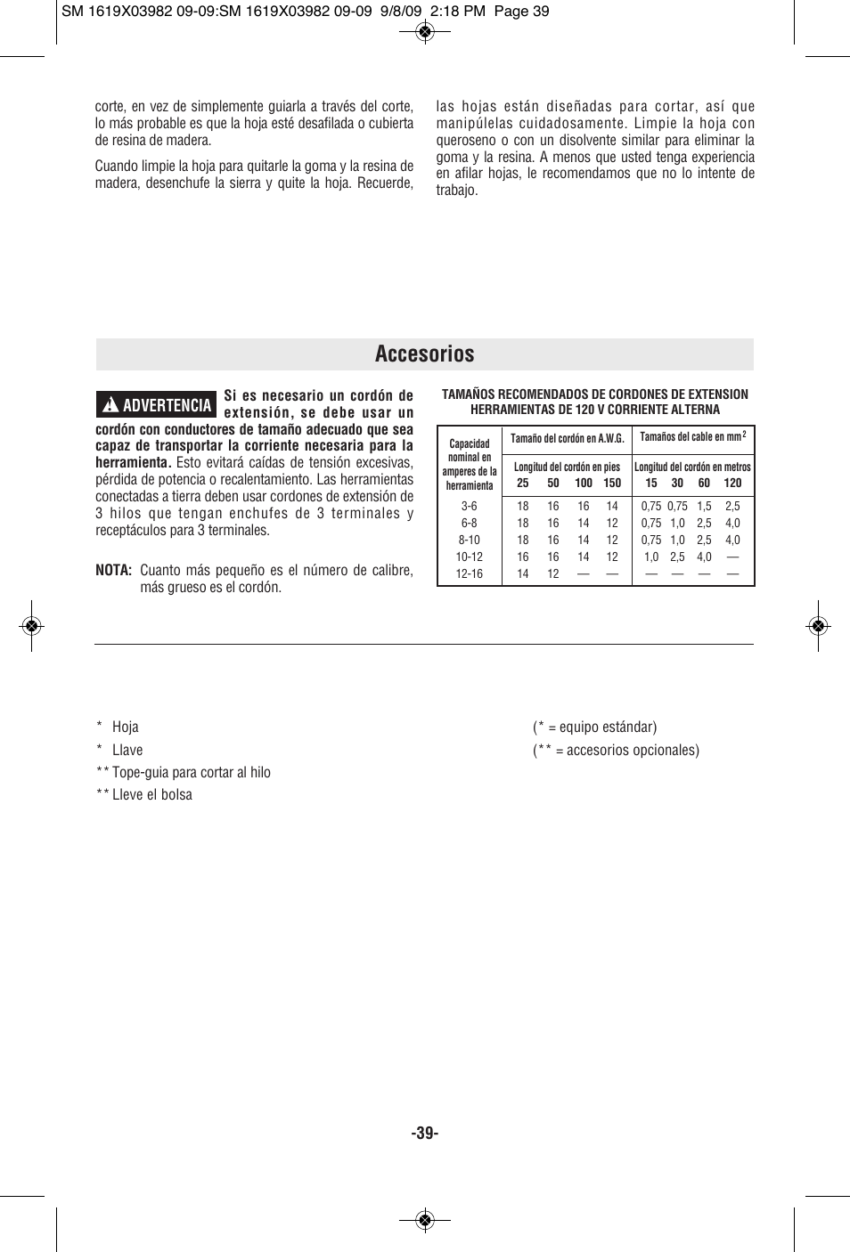 Accesorios, Advertencia | Skil HD5687 User Manual | Page 39 / 44