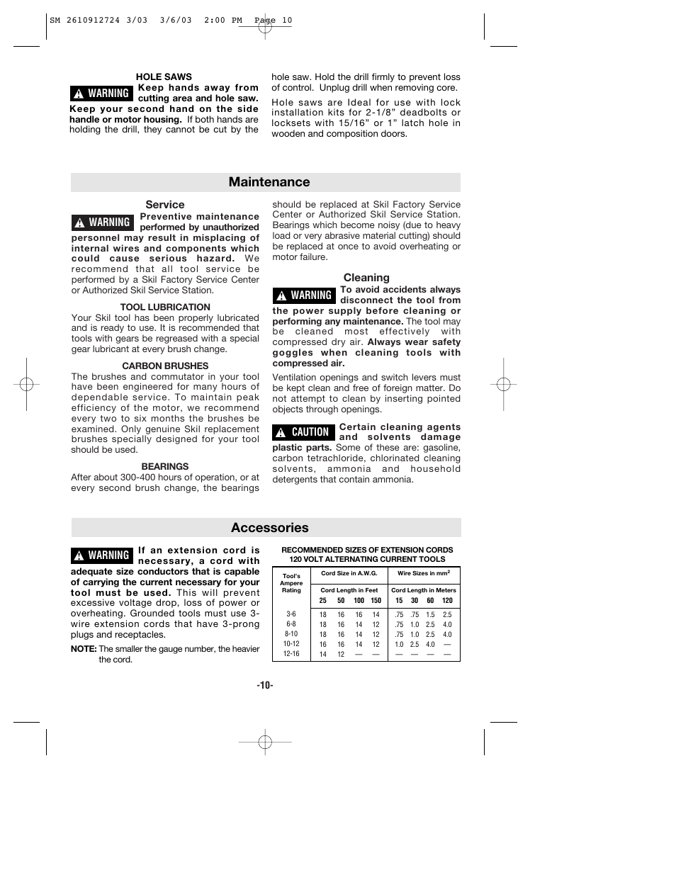 Maintenance accessories, Service, Cleaning | Warning, Caution | Skil 6265 User Manual | Page 10 / 32