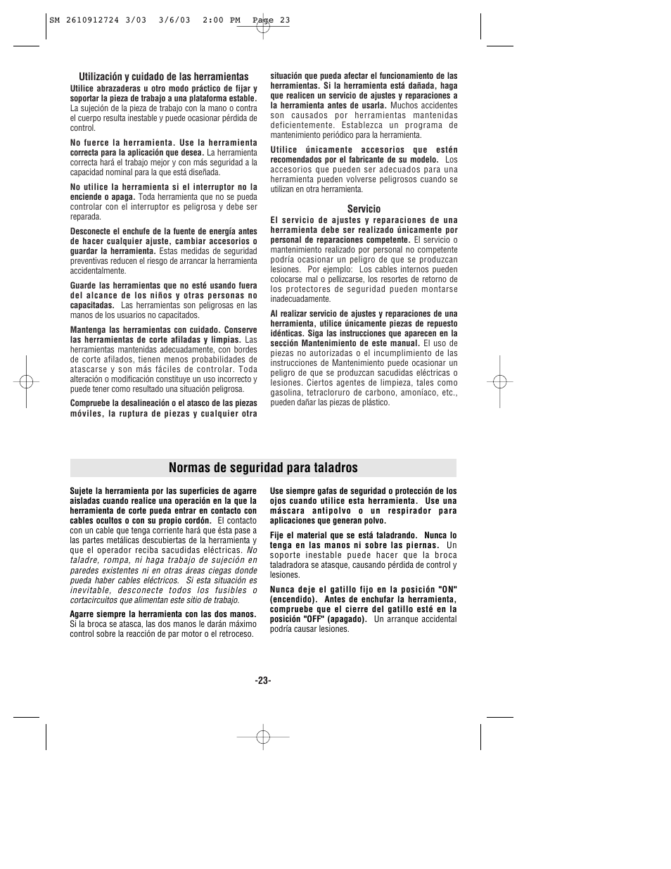 Normas de seguridad para taladros | Skil 6265 User Manual | Page 23 / 32