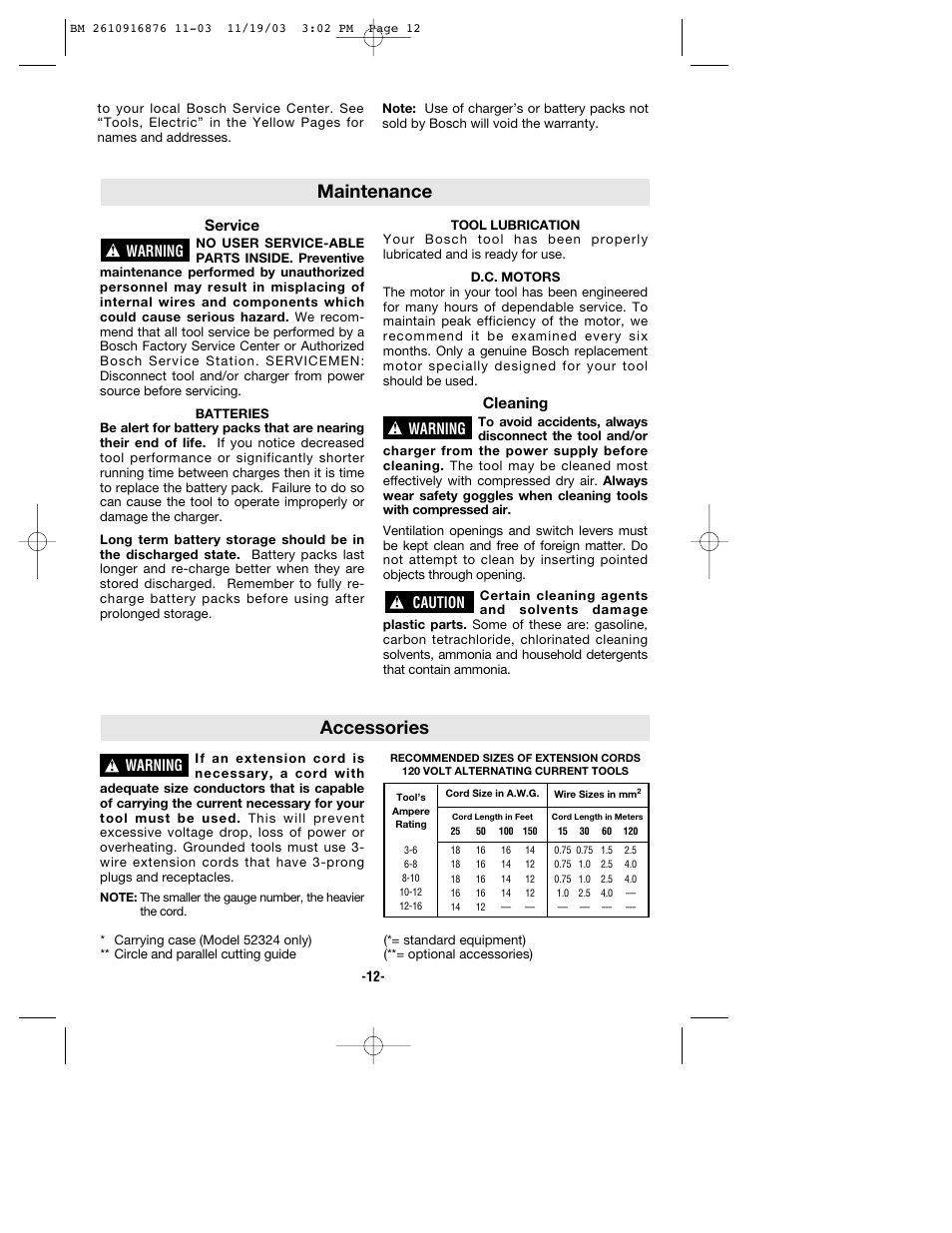 Accessories maintenance, Warning, Service | Cleaning, Caution | Skil 52324 User Manual | Page 12 / 36