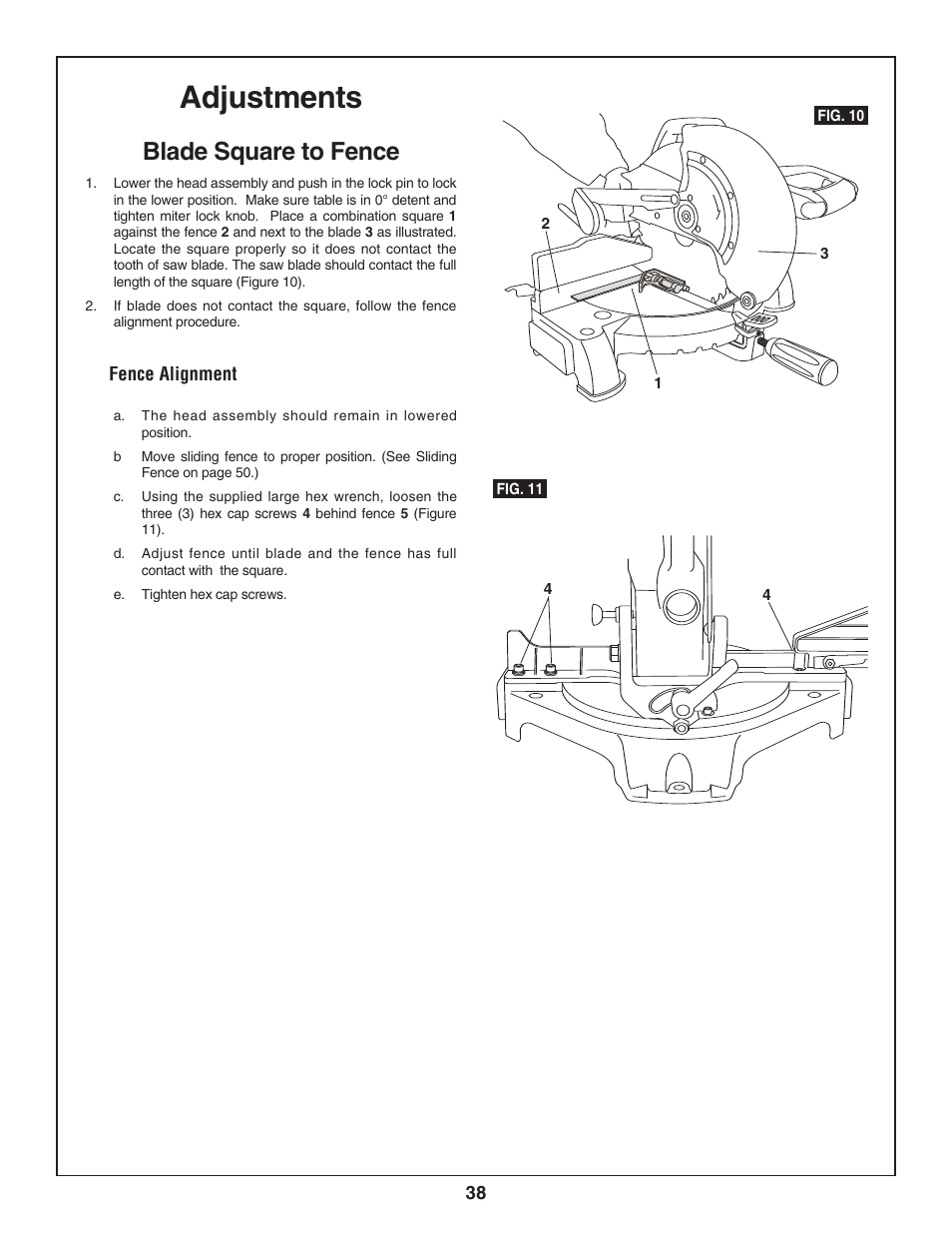 Adjustments, Blade square to fence | Skil 3800 User Manual | Page 38 / 74