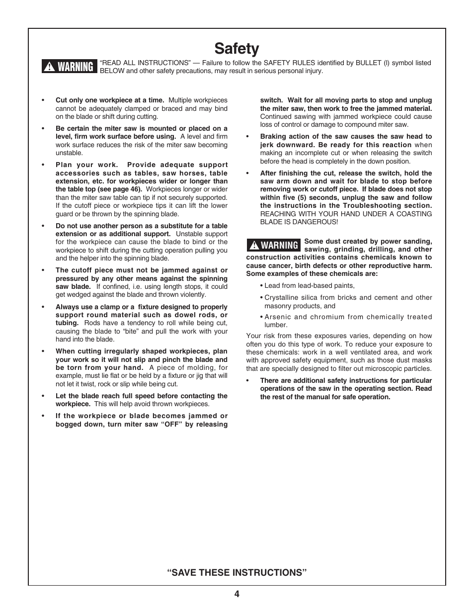 Safety, Warning | Skil 3800 User Manual | Page 4 / 74