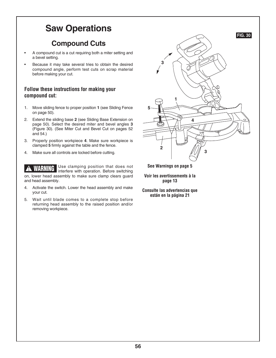 Saw operations, Compound cuts, Warning | Skil 3800 User Manual | Page 56 / 74