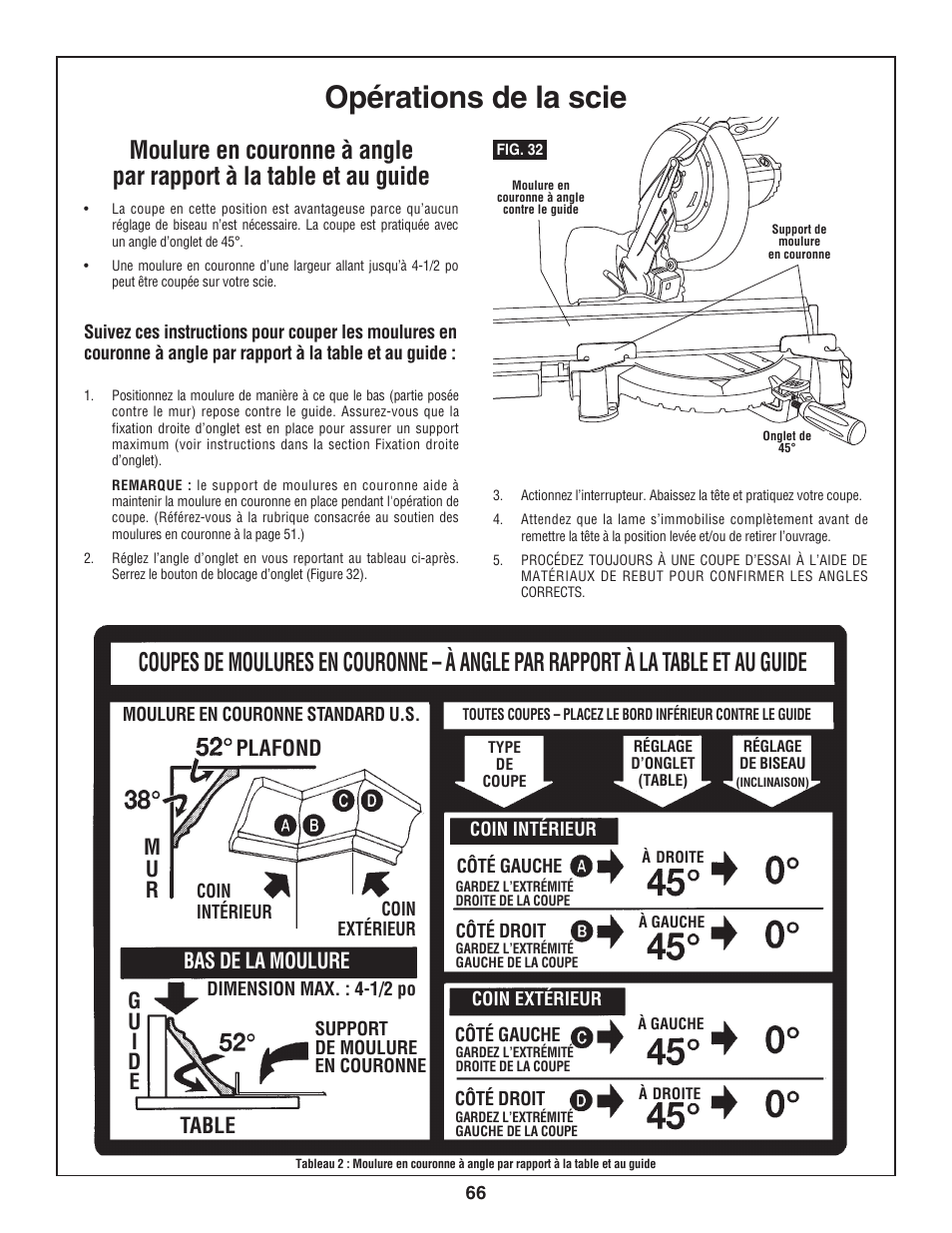 Opérations de la scie, Bas de la moulure, Plafond m u r | Skil 3800 User Manual | Page 66 / 74