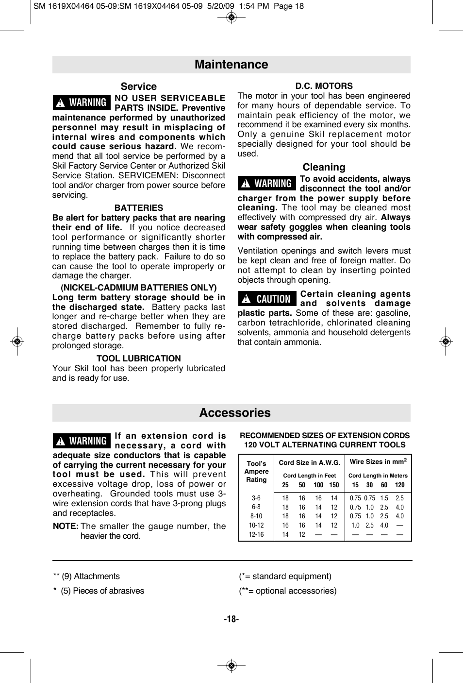 Accessories, Maintenance, Warning | Service, Cleaning, Caution | Skil 7305 User Manual | Page 18 / 56