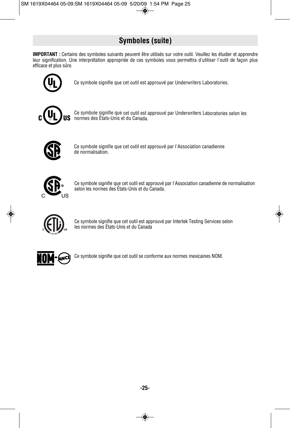 Symboles (suite) | Skil 7305 User Manual | Page 25 / 56