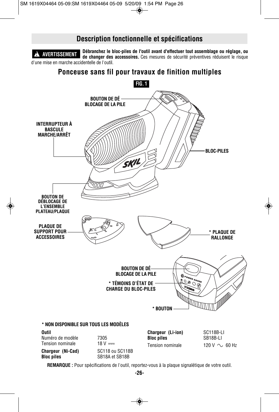 Description fonctionnelle et spécifications | Skil 7305 User Manual | Page 26 / 56