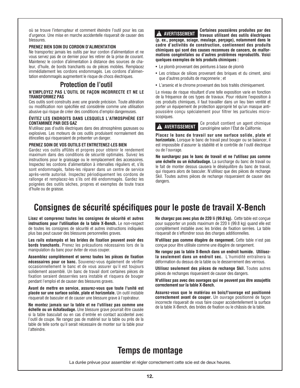 Temps de montage, Protection de l’outil | Skil 3110 User Manual | Page 12 / 32