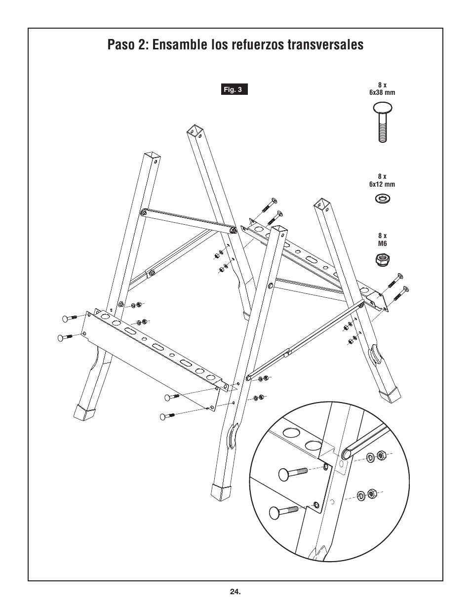 Paso 2: ensamble los refuerzos transversales | Skil 3110 User Manual | Page 24 / 32