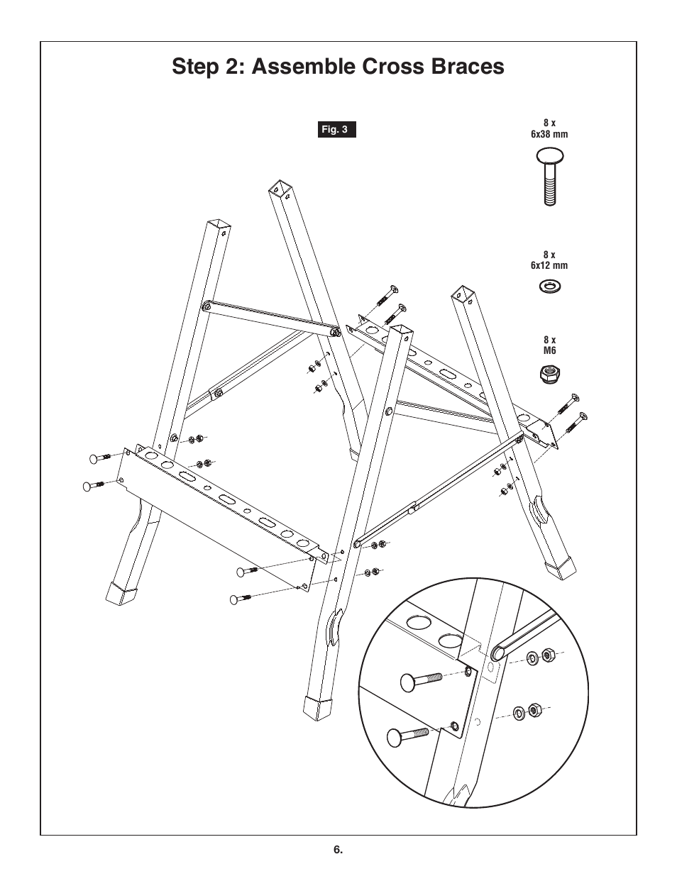 Step 2: assemble cross braces | Skil 3110 User Manual | Page 6 / 32