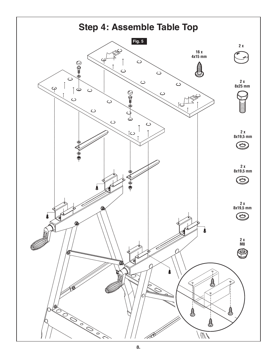 Step 4: assemble table top | Skil 3110 User Manual | Page 8 / 32
