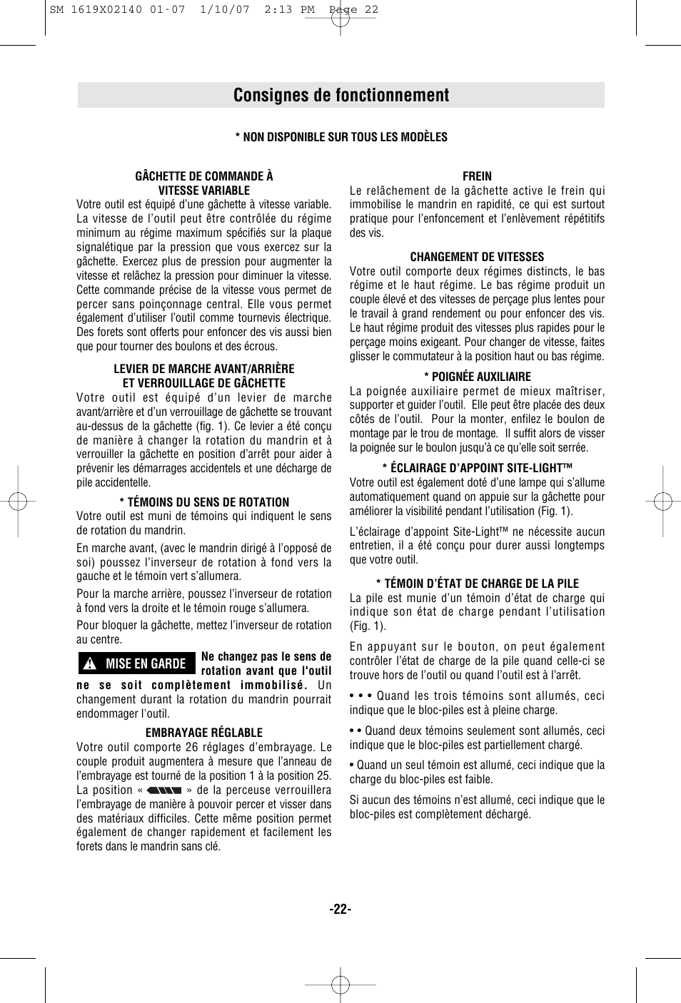 Consignes de fonctionnement | Skil 2587 User Manual | Page 22 / 44