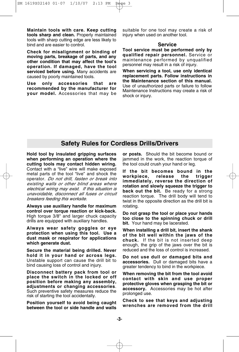 Safety rules for cordless drills/drivers | Skil 2587 User Manual | Page 3 / 44