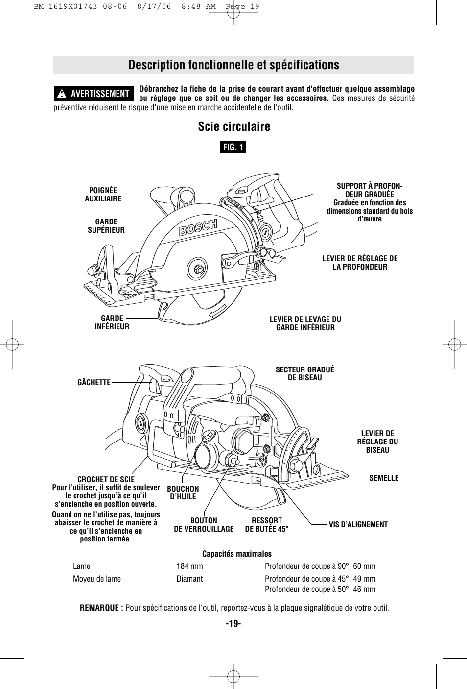 Description fonctionnelle et spécifications, Scie circulaire | Skil 1677M User Manual | Page 19 / 40
