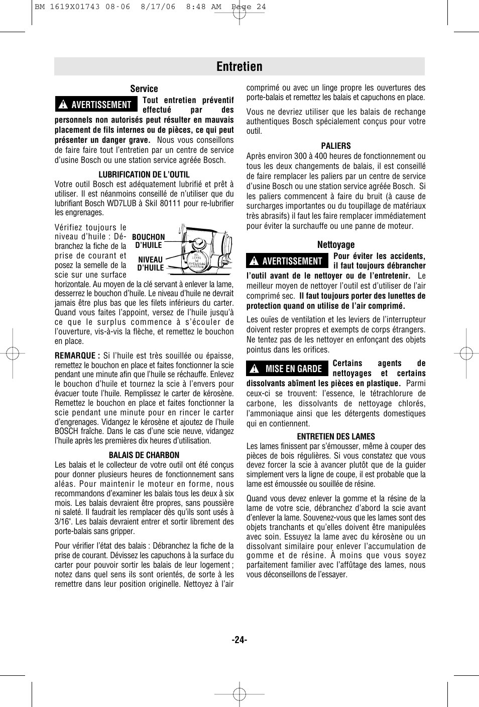 Entretien | Skil 1677M User Manual | Page 24 / 40