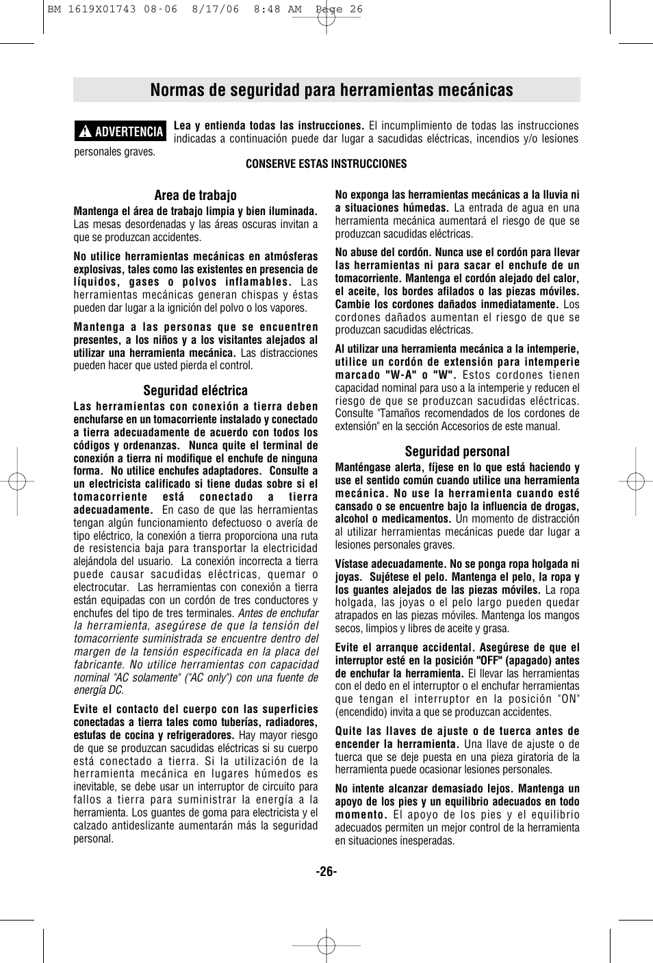 Normas de seguridad para herramientas mecánicas | Skil 1677M User Manual | Page 26 / 40