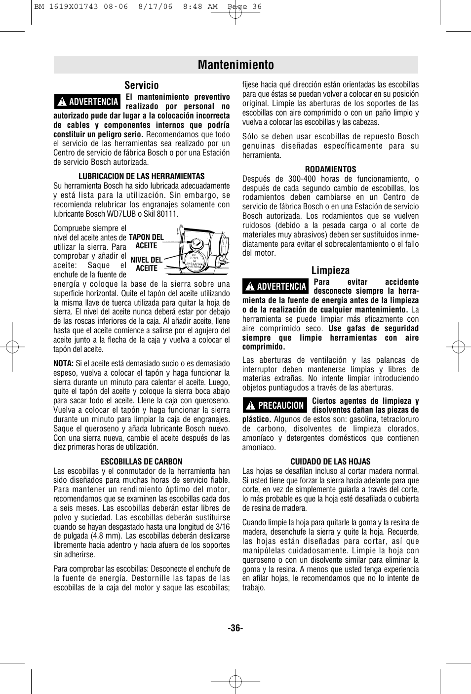 Mantenimiento | Skil 1677M User Manual | Page 36 / 40