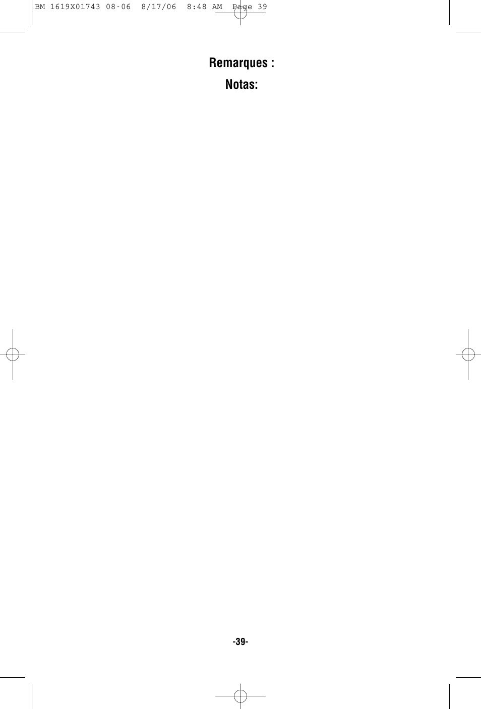 Remarques : notas | Skil 1677M User Manual | Page 39 / 40