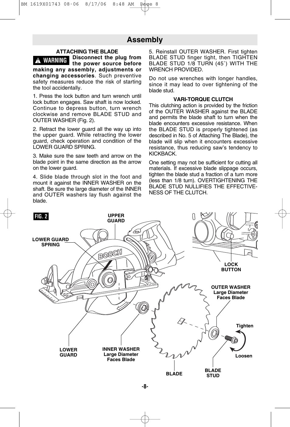 Assembly, Warning | Skil 1677M User Manual | Page 8 / 40
