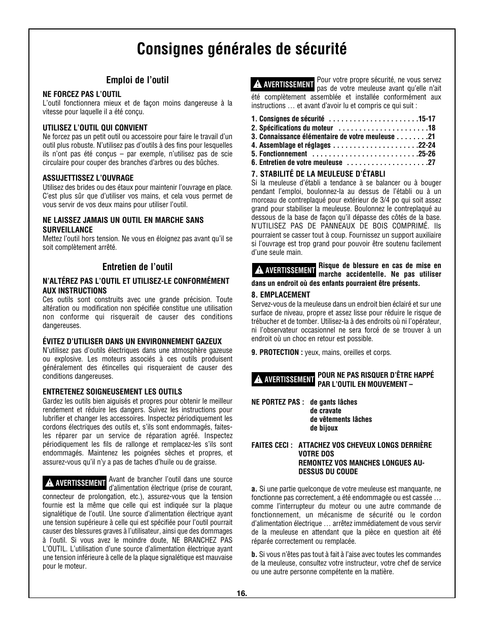 Consignes générales de sécurité, Emploi de l’outil, Entretien de l’outil | Skil 3380-01 User Manual | Page 16 / 44