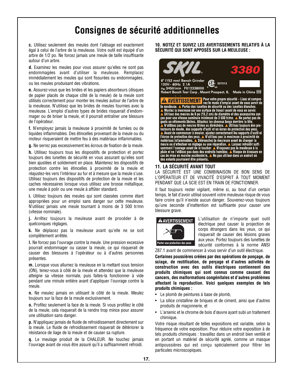 Consignes de sécurité additionnelles | Skil 3380-01 User Manual | Page 17 / 44