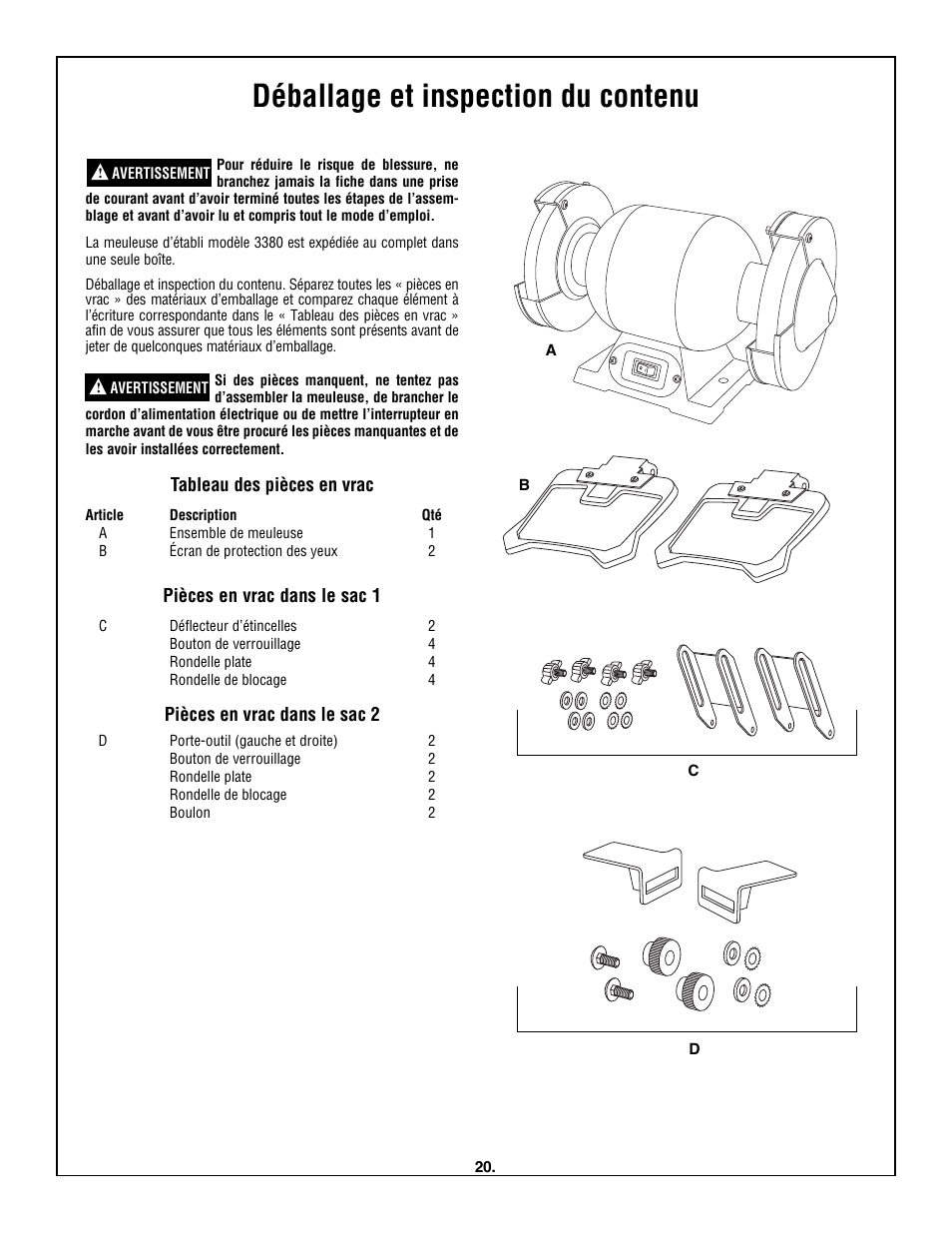 Déballage et inspection du contenu | Skil 3380-01 User Manual | Page 20 / 44