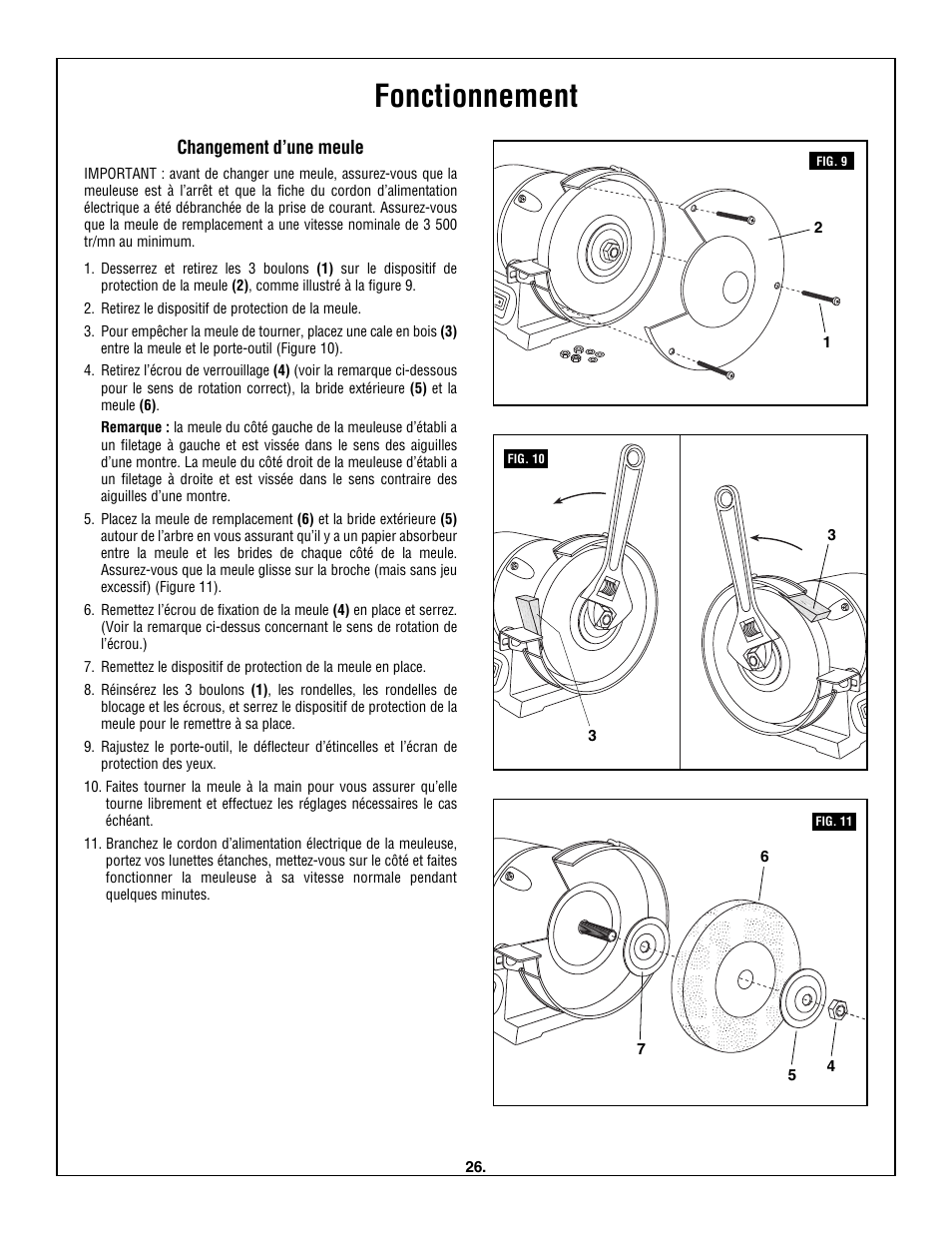 Fonctionnement, Changement d’une meule | Skil 3380-01 User Manual | Page 26 / 44