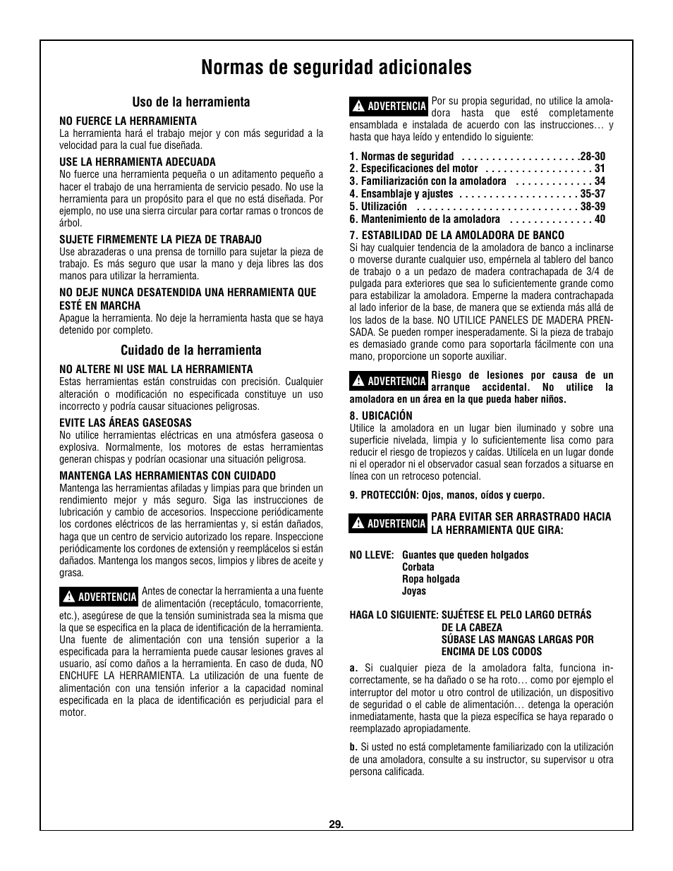 Normas de seguridad adicionales, Uso de la herramienta, Cuidado de la herramienta | Skil 3380-01 User Manual | Page 29 / 44