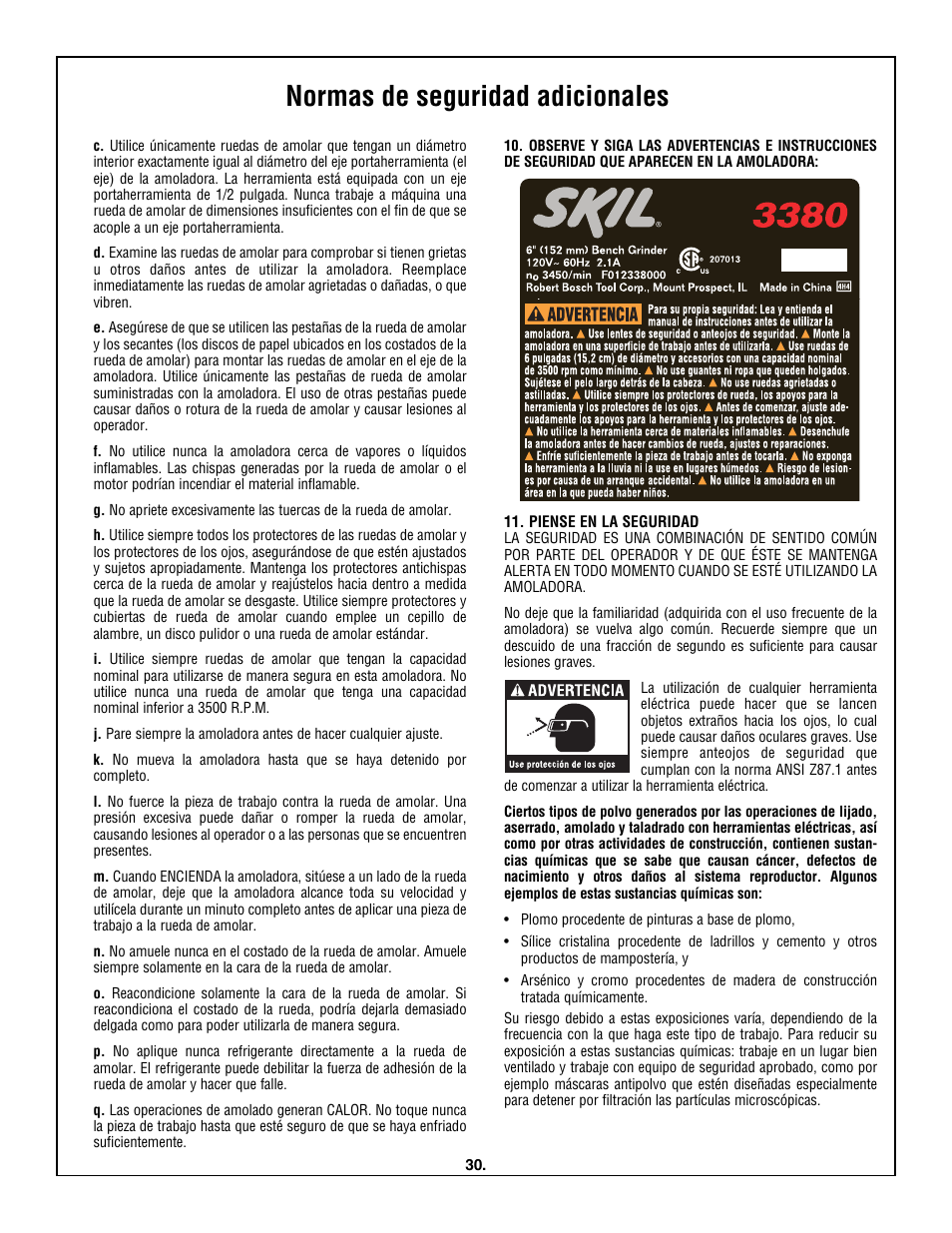 Normas de seguridad adicionales | Skil 3380-01 User Manual | Page 30 / 44