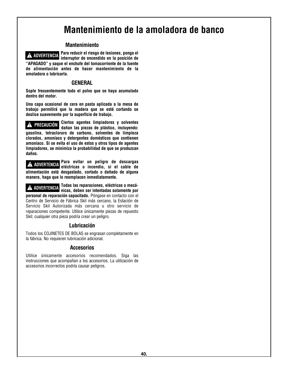 Mantenimiento de la amoladora de banco | Skil 3380-01 User Manual | Page 40 / 44